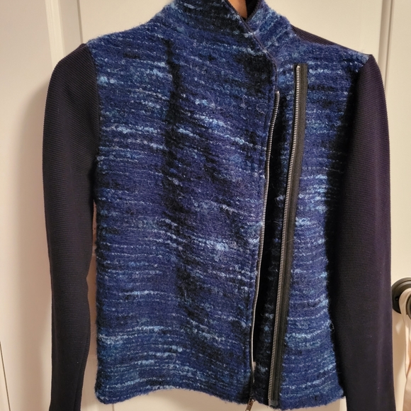 Dolan Left Coast Collection Anthropologie Blue Tweed Moto Jacket, Size Medium - Picture 4 of 6